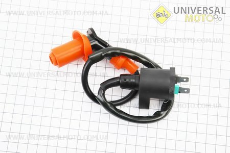 Котушка запалювання зі свічником (свічник оранжевий). Китай (Запчастини до 4Т скутера / UM3491-V54)