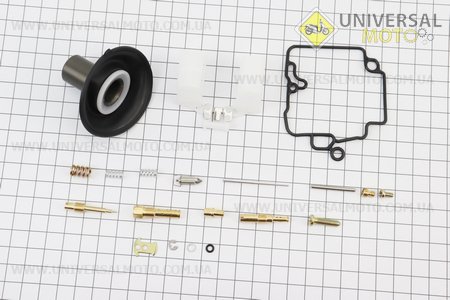 Ремонтний комплект карбюратора 50-80сс, 17 деталей і поплавок + мембрана 18мм. JWBP (Запчастини до 4Т скутера / UM3492-V45)