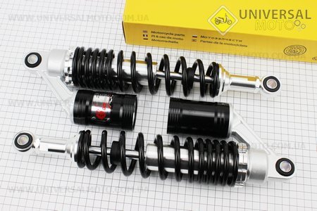 Амортизатор задній JH / CB / CG - 340мм * d60мм (втулка 10;12мм / втулка 10;12мм) газовий регульов, чорний комплект 2 штуки. GO! (Запчастини на мотоцикл / UM3510-V98)