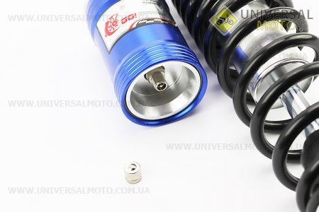 Амортизатор задній JH / CB / CG - 340мм * d60мм (втулка 10;12мм / втулка 10;12мм) газовий регульований, Черний/синій комплект 2шт. GO! (Запчастини на мотоцикл / UM3510-V99)