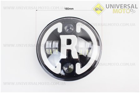 Фари круглої передня частина з обідком "R" універсальна 6-LED, d-180mm, МОТО TUNING. Китай (Освітлення / UM3512-V07)