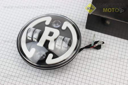Фари круглої передня частина з обідком "R" універсальна 6-LED, d-180mm, МОТО TUNING. Китай (Освітлення / UM3512-V07)