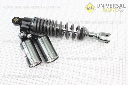 Амортизатор задній GY6 / Honda - 320мм * d 60 мм (втулка 10мм / вилка 8 мм) газовий регульований, Графіт. DPS (Запчастини на скутер / UM3512-V60)