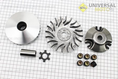 Варіатор передній комплект Yamaha BWS 100 (під вал 16мм) + втулка, крильчатка, хрест. Китай (Запчастини до японського скутера / UM3520-V97)