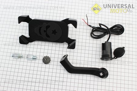 Тримач телефону на кермо з чорним малюнком, кріплення під дзеркало + USB зарядка (мін. Розмір телефону 60 * 124мм, макс. Розмір 80 * 160мм). Китай (Різне / UM3542-V93)