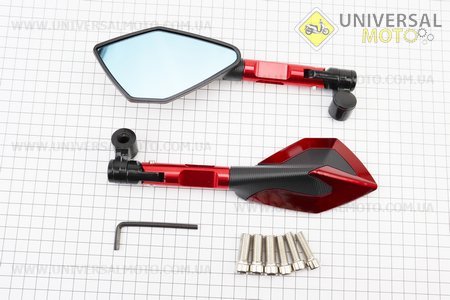 Дзеркала комплект "ПРИЗМА" SPORT, червоний, м8 / 10 (аеродинамічні з регулюванням нахилу). Китай (Мотодзеркала / UM3543-V84)