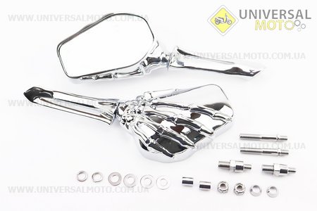 Дзеркала комплект на мотоцикл "Рука скелета" хром, м10 (металеві). Китай (Разное / UM3544-V89)