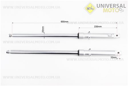 Амортизатор передній лівий, правий комплект L-655мм D-25мм (пружина всередині). Китай (Запчастини для мопеда Дельта / UM3570-V68)