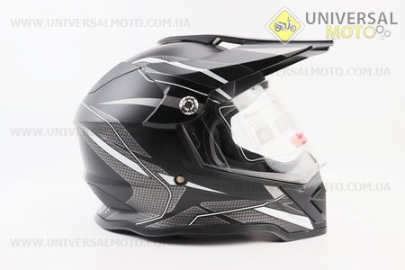 Шолом кросовий/ендуро/АТV зі склом BLD-819-7 S (55-56см), ЧОРНИЙ матовий з біло-сірим малюнком. BLD (Шоломи / UM3600-V14)