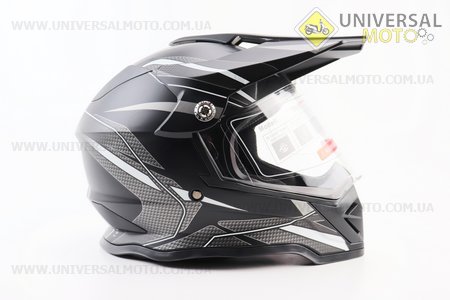 Шолом кросовий/ендуро/АТV зі склом BLD-819-7 М (57-58см), ЧОРНИЙ матовий з біло-сірим малюнком. BLD (Шоломи / UM3600-V16)
