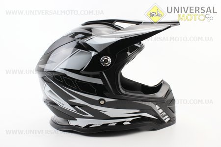 Шолом кросовий/ендуро/АТV BLD-819-7 М (57-58см), ЧОРНИЙ глянець з біло-сірим малюнком. BLD (Шоломи / UM3600-V23)