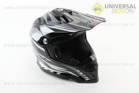 Шолом кросовий/ендуро/АТV BLD-819-7 М (57-58см), ЧОРНИЙ глянець з біло-сірим малюнком. BLD (Шоломи / UM3600-V23)