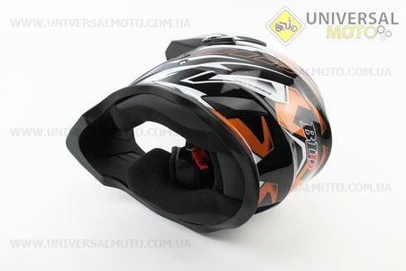 Шолом кросовий/ендуро/АТV BLD-819-7 М (57-58см), ЧОРНИЙ глянець з оранжево-біло-сірим малюнком. BLD (Шоломи / UM3600-V25)