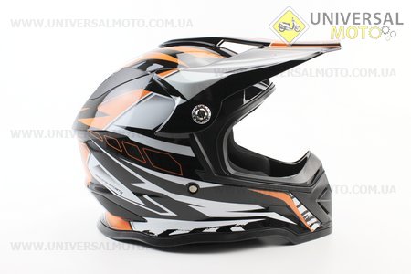 Шолом кросовий/ендуро/АТV BLD-819-7 М (57-58см), ЧОРНИЙ глянець з оранжево-біло-сірим малюнком. BLD (Шоломи / UM3600-V25)
