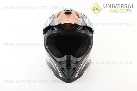 Шолом кросовий/ендуро/АТV BLD-819-7 М (57-58см), ЧОРНИЙ глянець з оранжево-біло-сірим малюнком. BLD (Шоломи / UM3600-V25)