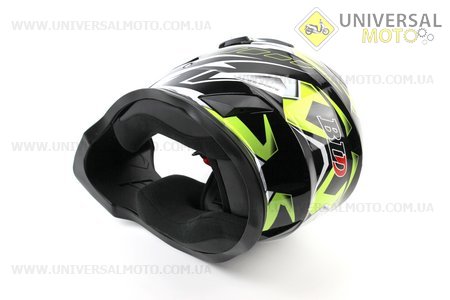 Шолом кросовий/ендуро/АТV BLD-819-7 М (57-58см), ЧОРНИЙ глянець з салатово-біло-сірим малюнком. BLD (Шоломи / UM3600-V26)