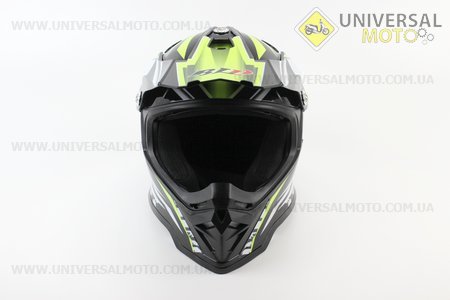 Шолом кросовий/ендуро/АТV BLD-819-7 М (57-58см), ЧОРНИЙ глянець з салатово-біло-сірим малюнком. BLD (Шоломи / UM3600-V26)