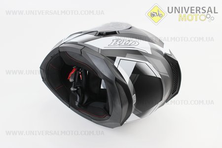 Шолом модуляр, закритий з відкидним підборіддям+відкидні окуляри BLD-162 М (57-58см), ЧОРНИЙ матовий з біло-сірим малюнком. BLD (Шоломи / UM3600-V36)