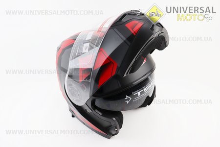 Шолом модуляр, закритий з відкидним підборіддям+відкидні окуляри BLD-162 М (57-58см), ЧОРНИЙ матовий з червоно-сірим малюнком. BLD (Шоломи / UM3600-V37)