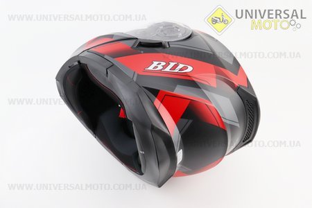 Шолом модуляр, закритий з відкидним підборіддям+відкидні окуляри BLD-162 М (57-58см), ЧОРНИЙ матовий з червоно-сірим малюнком. BLD (Шоломи / UM3600-V37)