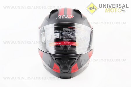 Шолом модуляр, закритий з відкидним підборіддям+відкидні окуляри BLD-162 М (57-58см), ЧОРНИЙ матовий з червоно-сірим малюнком. BLD (Шоломи / UM3600-V37)