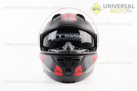 Шолом модуляр, закритий з відкидним підборіддям+відкидні окуляри BLD-162 М (57-58см), ЧОРНИЙ матовий з червоно-сірим малюнком. BLD (Шоломи / UM3600-V37)