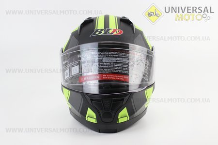 Шолом модуляр, закритий з відкидним підборіддям+відкидні окуляри BLD-162 М (57-58см), ЧОРНИЙ матовий з салатово-сірим малюнком. BLD (Шоломи / UM3600-V38)