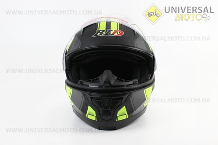 Шолом модуляр, закритий з відкидним підборіддям+відкидні окуляри BLD-162 М (57-58см), ЧОРНИЙ матовий з салатово-сірим малюнком. BLD (Шоломи / UM3600-V38)