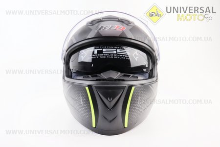 Шолом інтеграл, закритий+окуляри BLD-М61 S (55-56см), ЧОРНИЙ матовий з салатово-сірим малюнком. BLD (Шоломи / UM3600-V40)
