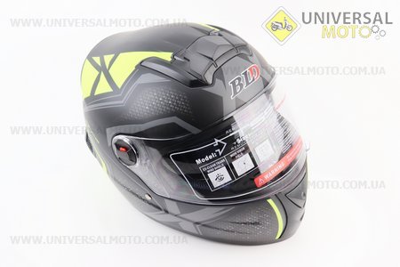 Шолом інтеграл, закритий+окуляри BLD-М61 S (55-56см), ЧОРНИЙ матовий з салатово-сірим малюнком. BLD (Шоломи / UM3600-V40)