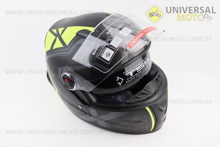 Шолом інтеграл, закритий+окуляри BLD-М61 М (57-58см), ЧОРНИЙ матовий з салатово-сірим малюнком. BLD (Шоломи / UM3600-V43)