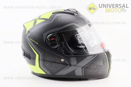 Шолом інтеграл, закритий+окуляри BLD-М61 М (57-58см), ЧОРНИЙ матовий з салатово-сірим малюнком. BLD (Шоломи / UM3600-V43)