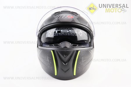 Шолом інтеграл, закритий+окуляри BLD-М61 М (57-58см), ЧОРНИЙ матовий з салатово-сірим малюнком. BLD (Шоломи / UM3600-V43)
