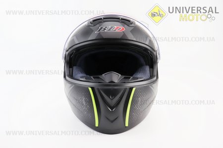 Шолом інтеграл, закритий+окуляри BLD-М61 М (57-58см), ЧОРНИЙ матовий з салатово-сірим малюнком. BLD (Шоломи / UM3600-V43)