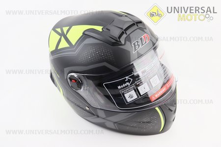 Шолом інтеграл, закритий+окуляри BLD-М61 М (57-58см), ЧОРНИЙ матовий з салатово-сірим малюнком. BLD (Шоломи / UM3600-V43)