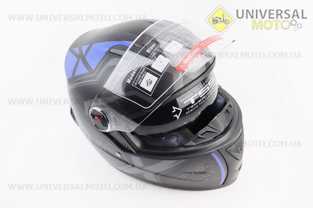 Шолом інтеграл, закритий+окуляри BLD-М61 М (57-58см), ЧОРНИЙ матовий з синьо-сірим малюнком. BLD (Шоломи / UM3600-V44)