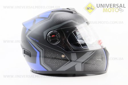 Шолом інтеграл, закритий+окуляри BLD-М61 М (57-58см), ЧОРНИЙ матовий з синьо-сірим малюнком. BLD (Шоломи / UM3600-V44)