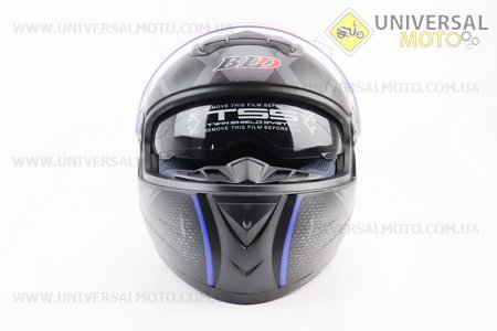 Шолом інтеграл, закритий+окуляри BLD-М61 М (57-58см), ЧОРНИЙ матовий з синьо-сірим малюнком. BLD (Шоломи / UM3600-V44)