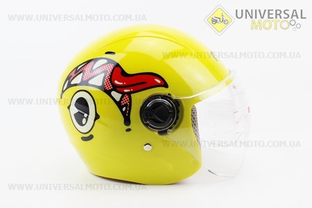 Шолом дитячий відкритий Т68 - ЖОВТИЙ з малюнком червоно-біло-чорним. RUITO (Шоломи / UM3600-V65)