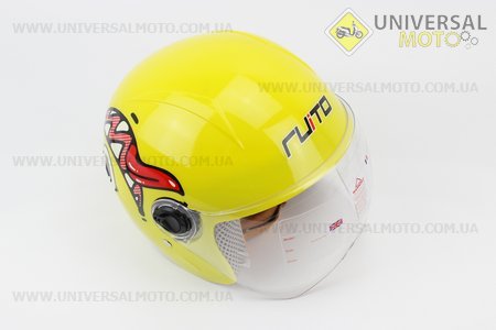 Шолом дитячий відкритий Т68 - ЖОВТИЙ з малюнком червоно-біло-чорним. RUITO (Шоломи / UM3600-V65)