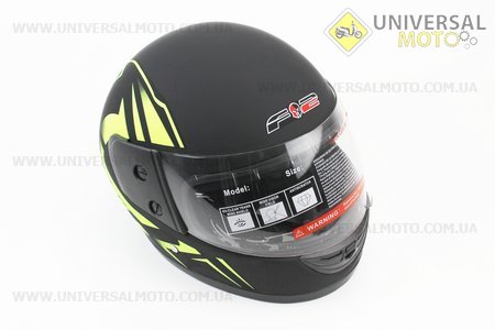 Шолом закритий 825-1 XS- чорний матовий з малюнком зеленим (можливі дефекти фарбування). F-2 (Шоломи / UM3600-V90)