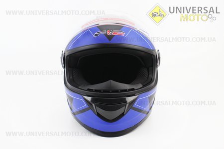 Шолом закритий BLD-М65 S (55-56см), чорний матовий із синім малюнком. F-2 (Шоломи / UM3600-V92)