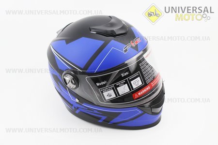 Шолом закритий BLD-М65 S (55-56см), чорний матовий із синім малюнком. F-2 (Шоломи / UM3600-V92)