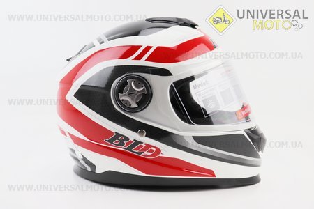Шолом інтеграл, закритий BLD-М65 М (57-58см), БІЛИЙ глянець з червоно-чорним малюнком. BLD (Шоломи / UM3601-V17)