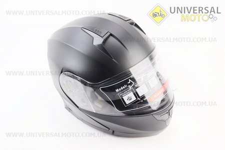 Шолом модуляр, закритий з відкидним підборіддям+відкидні окуляри BLD-162 М (57-58см), ЧОРНИЙ матовий. BLD (Шоломи / UM3601-V22)