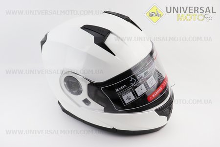 Шолом модуляр, закритий з відкидним підборіддям+відкидні окуляри BLD-162 М (57-58см), БІЛИЙ глянець. BLD (Шоломи / UM3601-V23)