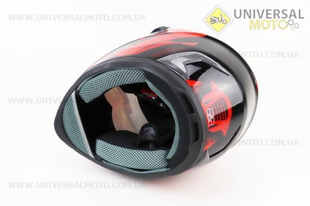 Шолом інтеграл, закритий HF-122 M, ЧОРНИЙ глянець з червоно-сірим малюнком IRON Q238 (можливий не працюючий повітрозабірник, потертості). FXW (Шоломи / UM3601-V43)