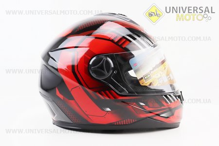 Шолом інтеграл, закритий HF-122 M, ЧОРНИЙ глянець з червоно-сірим малюнком IRON Q238 (можливий не працюючий повітрозабірник, потертості). FXW (Шоломи / UM3601-V43)