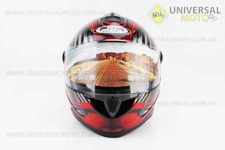 Шолом інтеграл, закритий HF-122 M, ЧОРНИЙ глянець з червоно-сірим малюнком IRON Q238 (можливий не працюючий повітрозабірник, потертості). FXW (Шоломи / UM3601-V43)