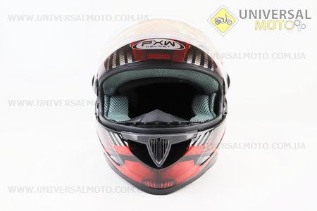 Шолом інтеграл, закритий HF-122 M, ЧОРНИЙ глянець з червоно-сірим малюнком IRON Q238 (можливий не працюючий повітрозабірник, потертості). FXW (Шоломи / UM3601-V43)